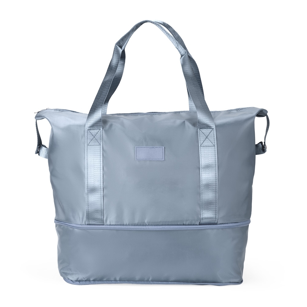 Bolsa esportiva poliéster expansível 36 litros impermeável personalizada com a logo da empresa, na cor cinza