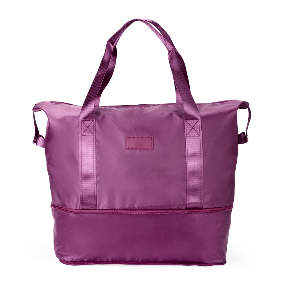 Bolsa esportiva poliéster expansível 36 litros impermeável personalizada com a logo da empresa, na cor roxo