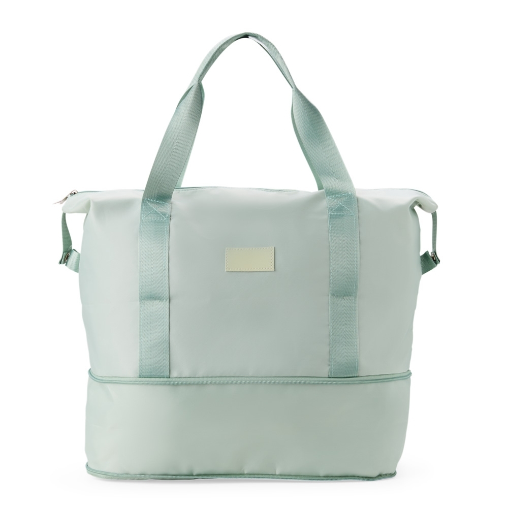 Bolsa esportiva poliéster expansível 36 litros impermeável personalizada com a logo da empresa, na cor verde claro
