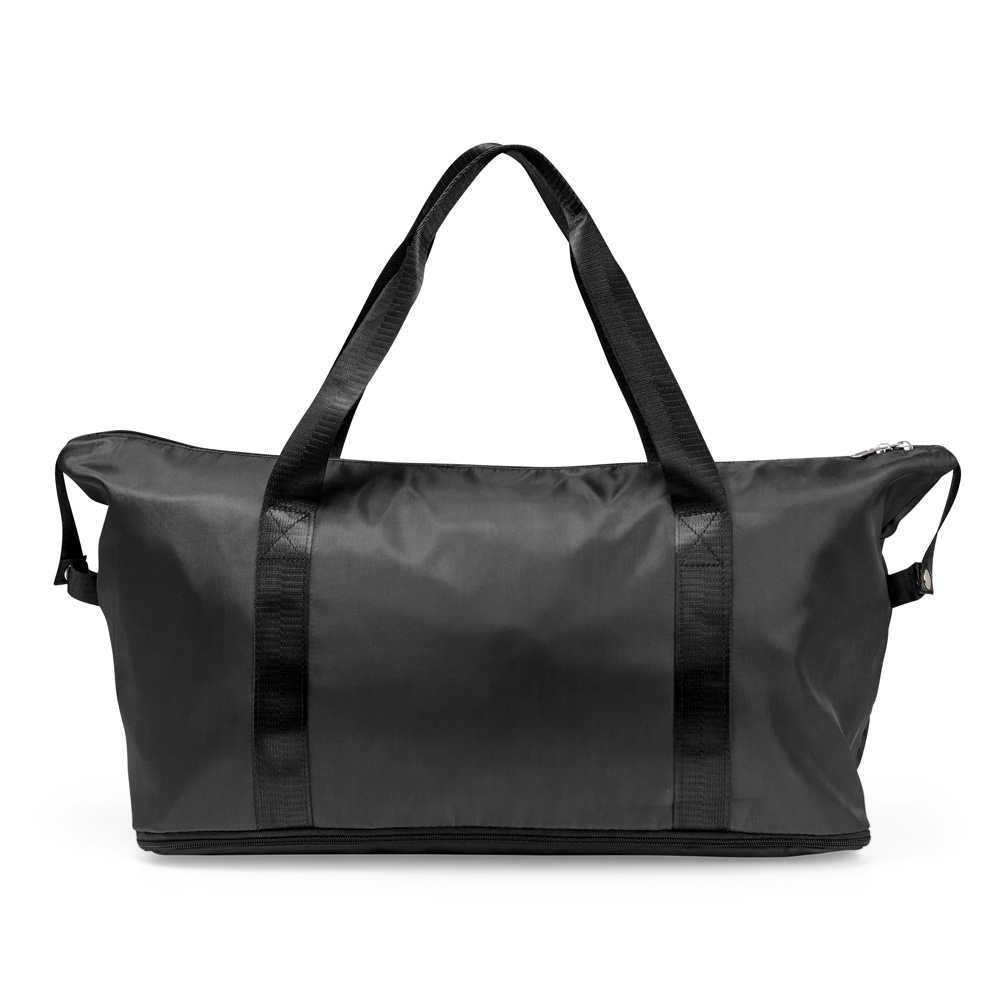 Bolsa esportiva poliéster 33 litros impermeável na cor Preto, personalizada com a logo da empresa