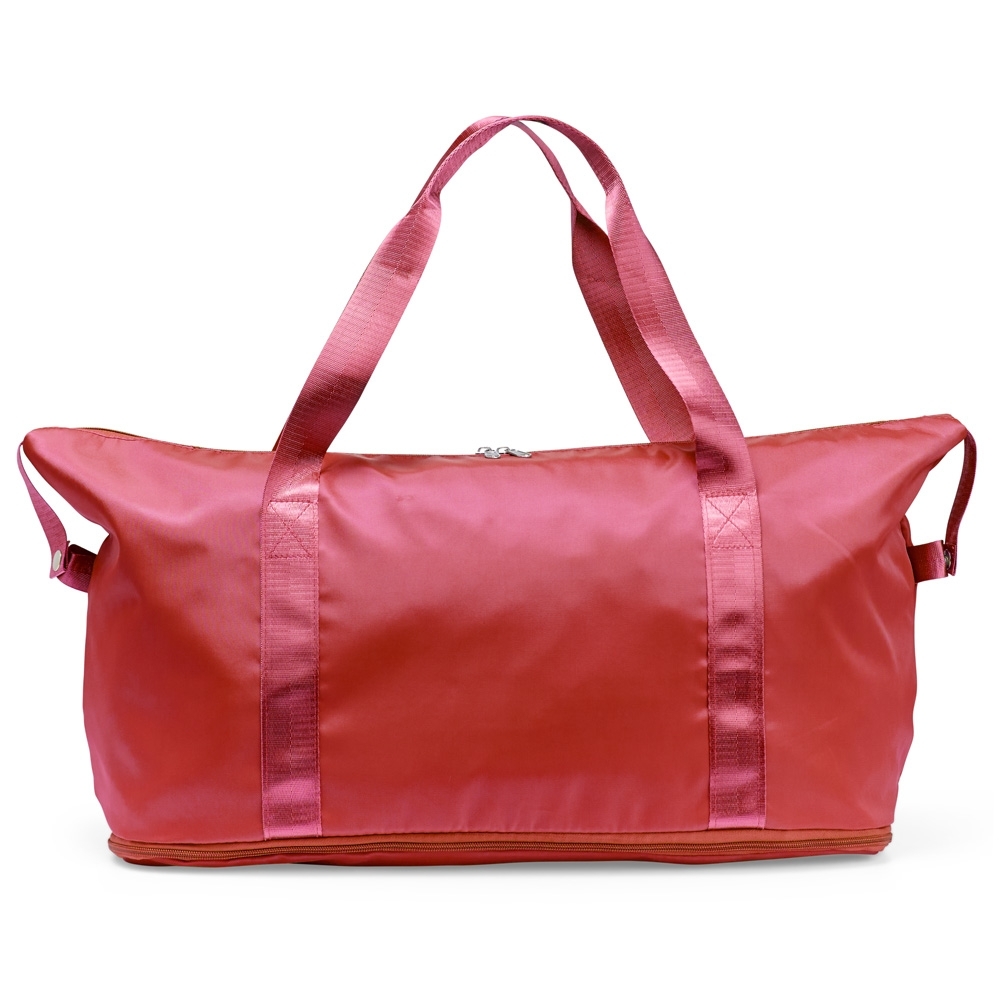 Bolsa esportiva poliéster 33 litros impermeável personalizada com a logo da empresa, na cor vermelho