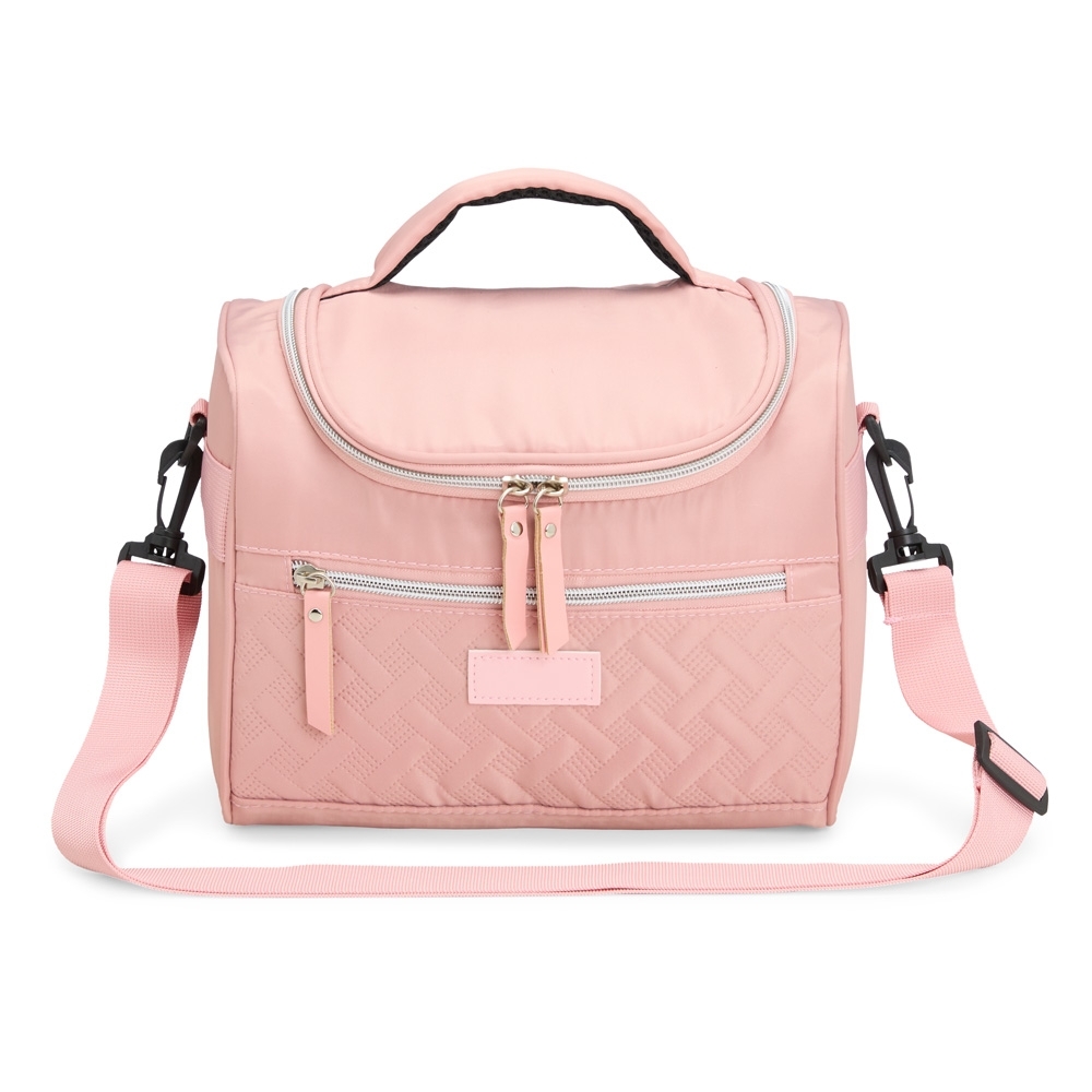 Bolsa térmica 9 litros personalizada com a logo da empresa, na cor rosa