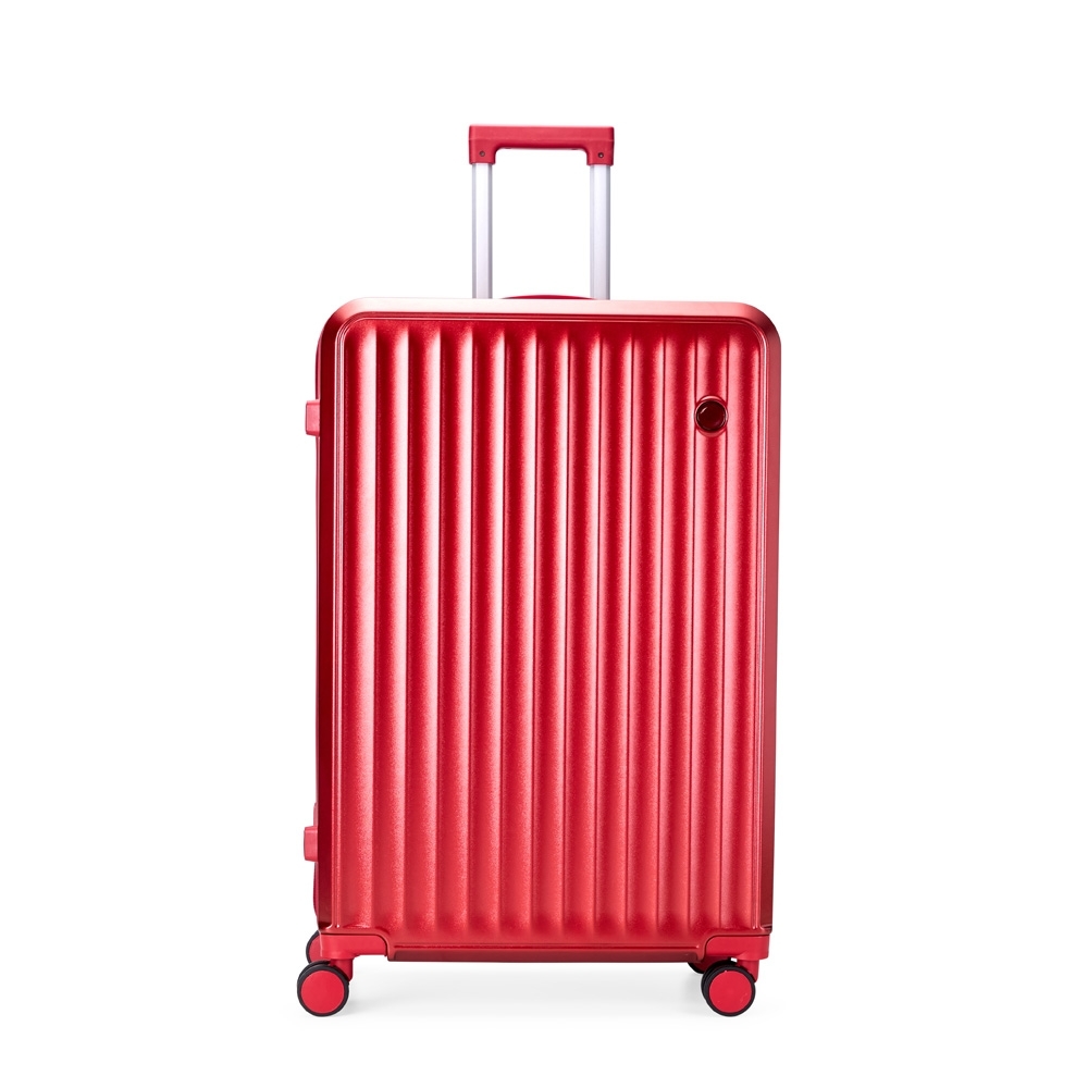 Mala de viagem 105 litros com divisórias personalizada com a logo da empresa, na cor vermelho