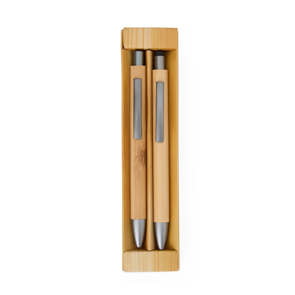 Kit ecológico caneta e lapiseira bambu na cor Bambu, personalizado com a logo da empresa