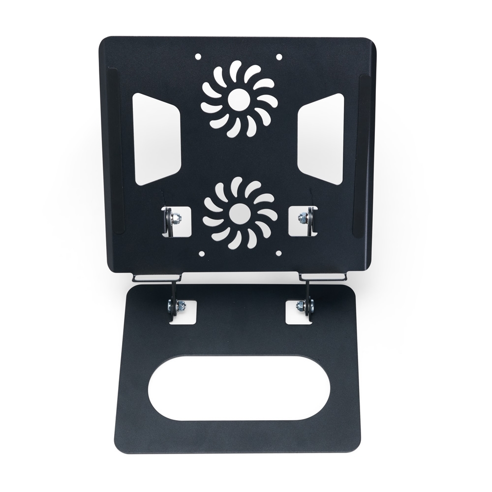 Suporte articulável para notebook metal na cor Preto, personalizado com a logo da empresa