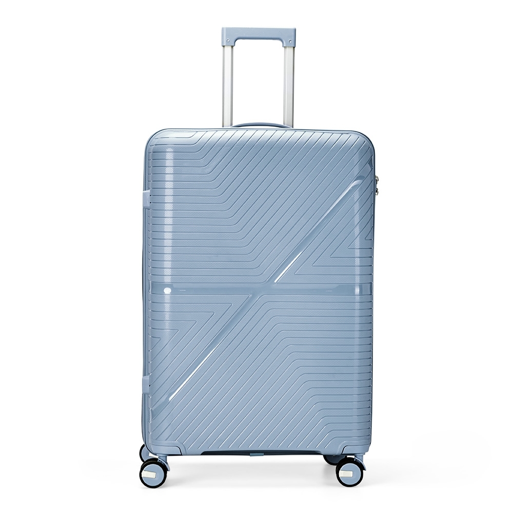 Mala de viagem 106 litros de plástico com divisórias na cor Azul claro, personalizada com a logo da empresa