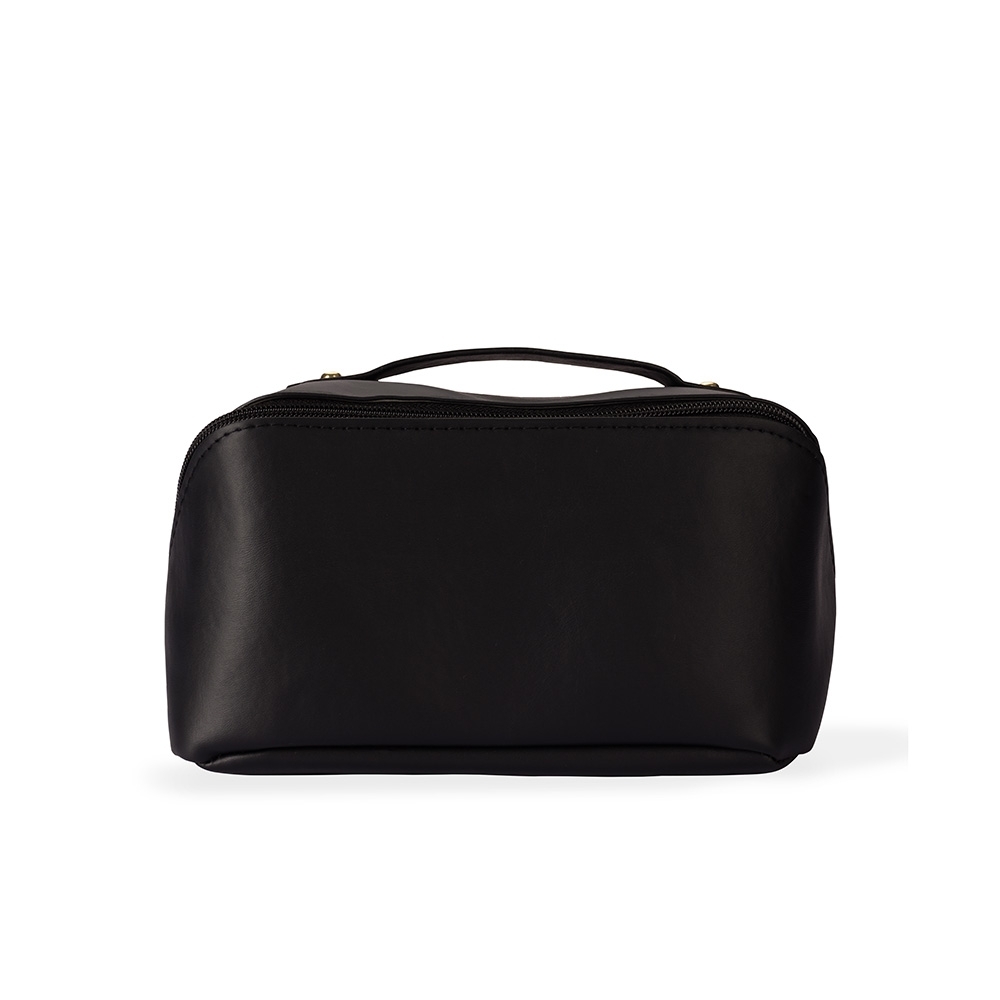 Nécessaire PU impermeável com abertura 180° (13 x 23 x 12 cm) na cor Preto, personalizada com a logo da empresa