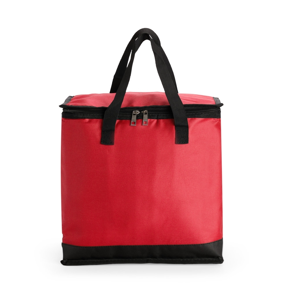 Bolsa térmica 27 litros personalizada com a logo da empresa, na cor vermelho