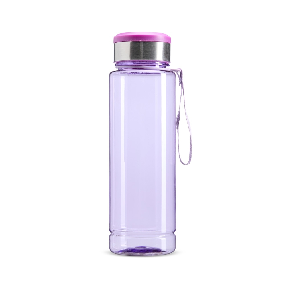 Garrafa plástica 950 ml porta-comprimido personalizada com a logo da empresa, na cor roxo
