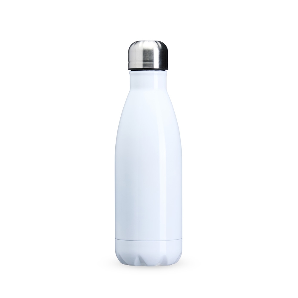 Garrafa inox 625 ml personalizada com a logo da empresa, na cor branco / inox
