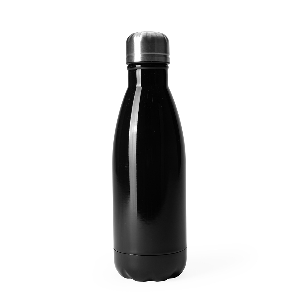 Garrafa inox 625 ml na cor Preto / Inox, personalizada com a logo da empresa
