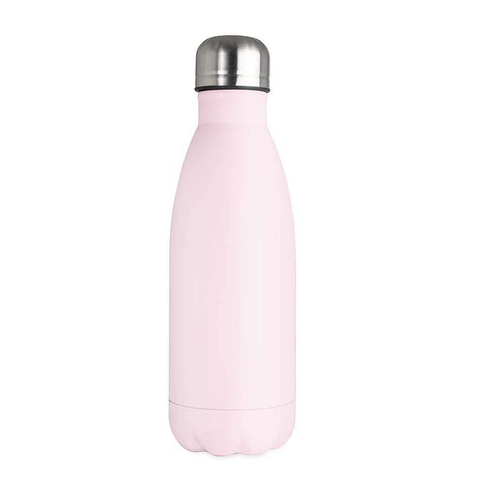 Garrafa inox 625 ml personalizada com a logo da empresa, na cor rosa