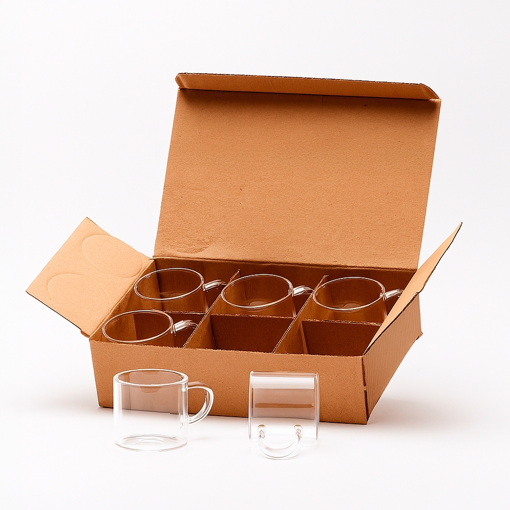 Kit xícaras de vidro 6 peças na cor Transparente, personalizado com a logo da empresa