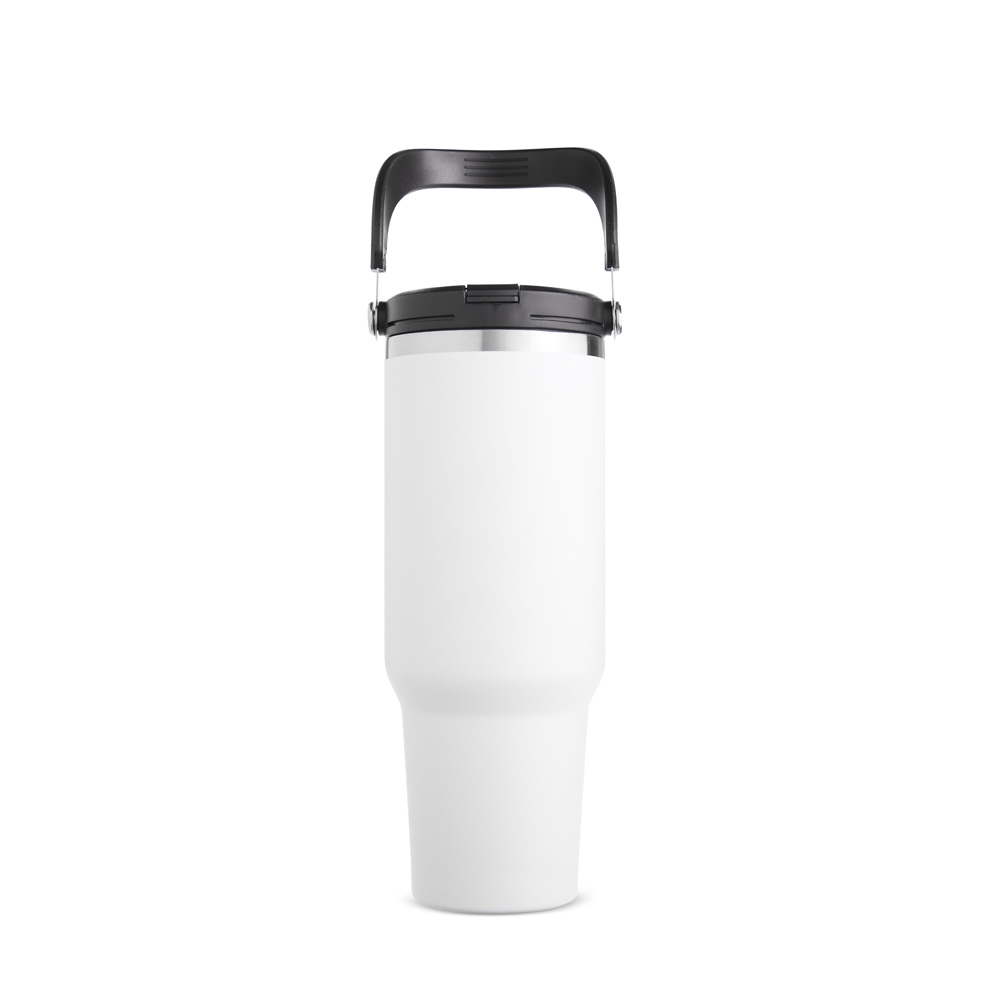 Copo térmico 1,25 litro de inox personalizado com a logo da empresa, na cor branco / inox