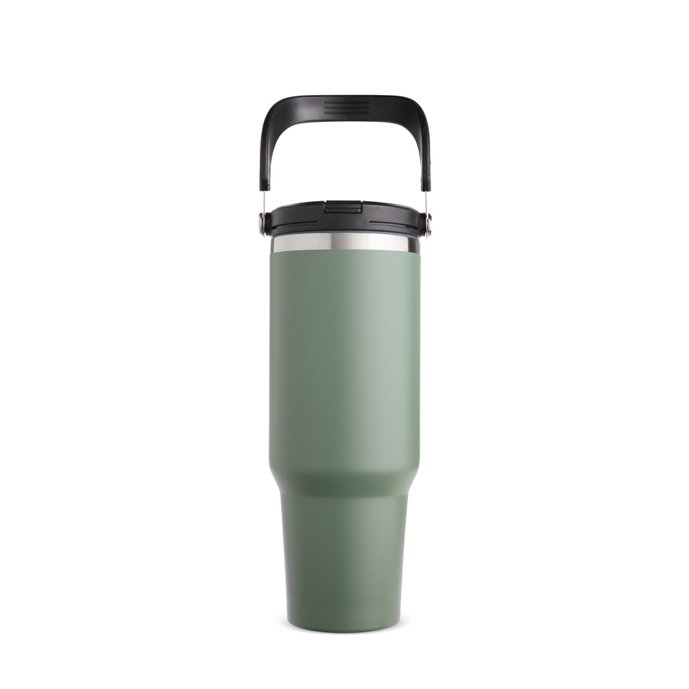 Copo térmico 1,25 litro de inox personalizado com a logo da empresa, na cor verde / inox