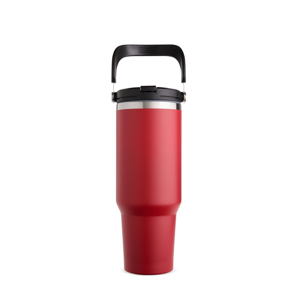 Copo térmico 1,25 litro de inox personalizado com a logo da empresa, na cor vermelho / inox