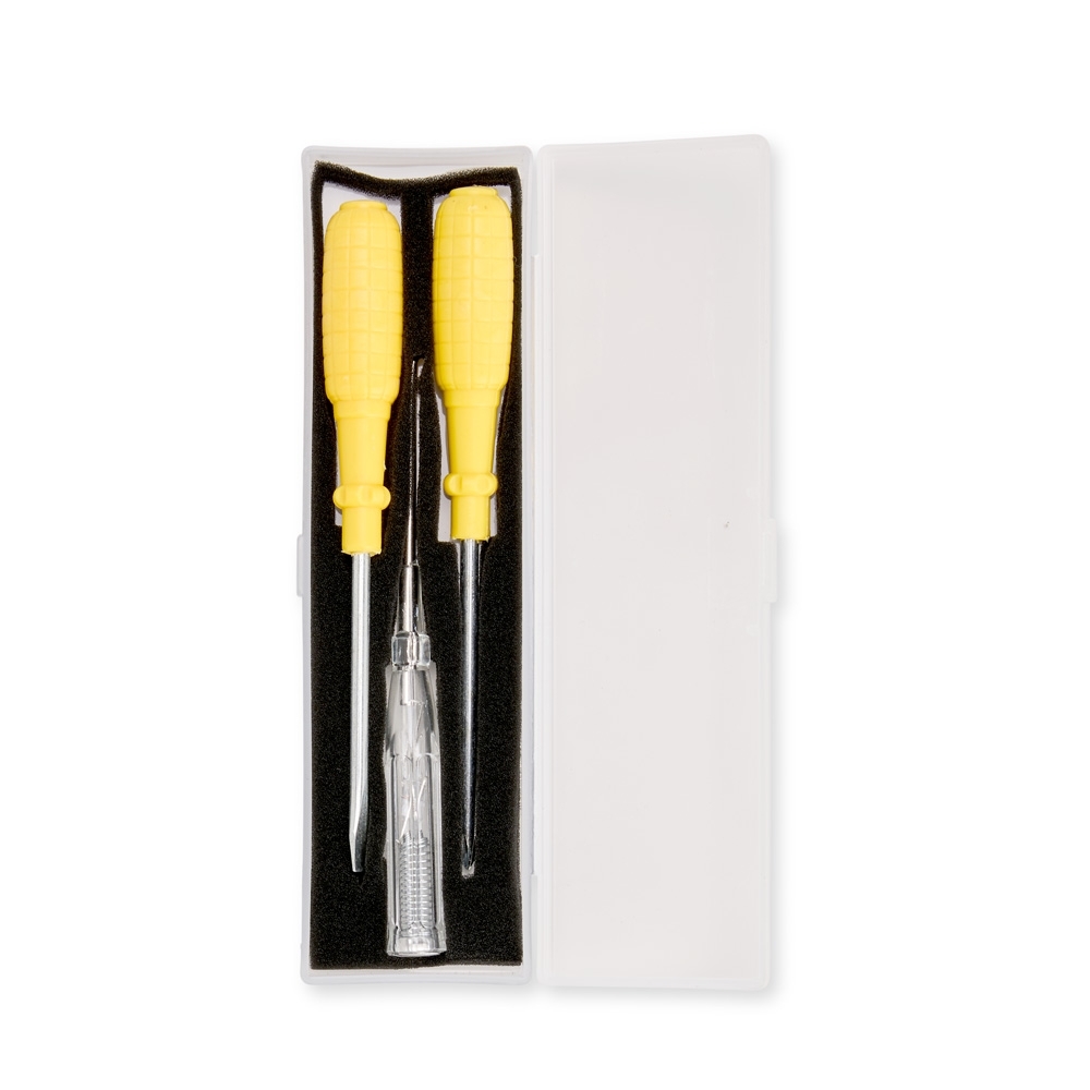 Kit ferramentas 3 peças na cor Transparente, personalizado com a logo da empresa