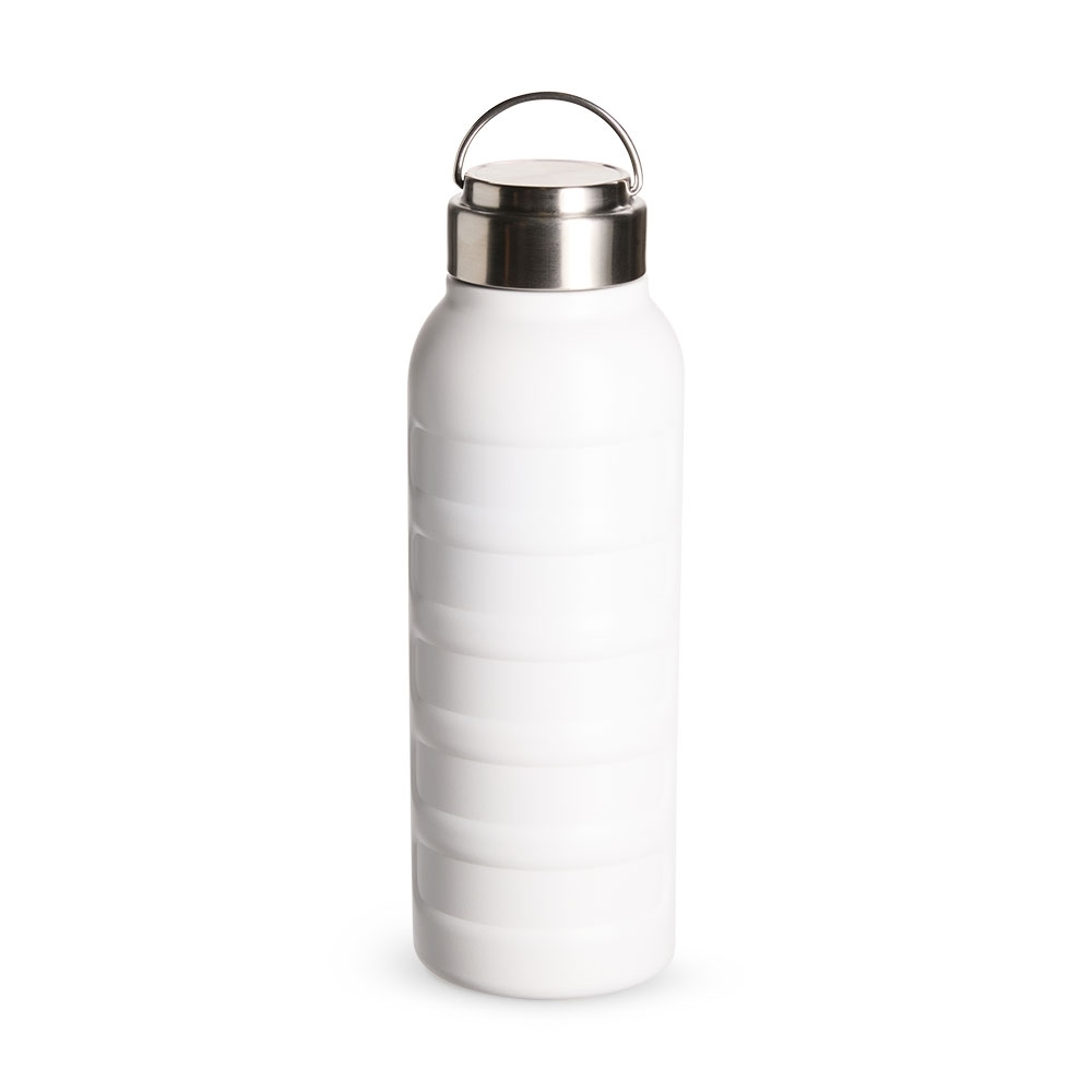 Garrafa térmica 950 ml de inox personalizada com a logo da empresa, na cor branco / inox