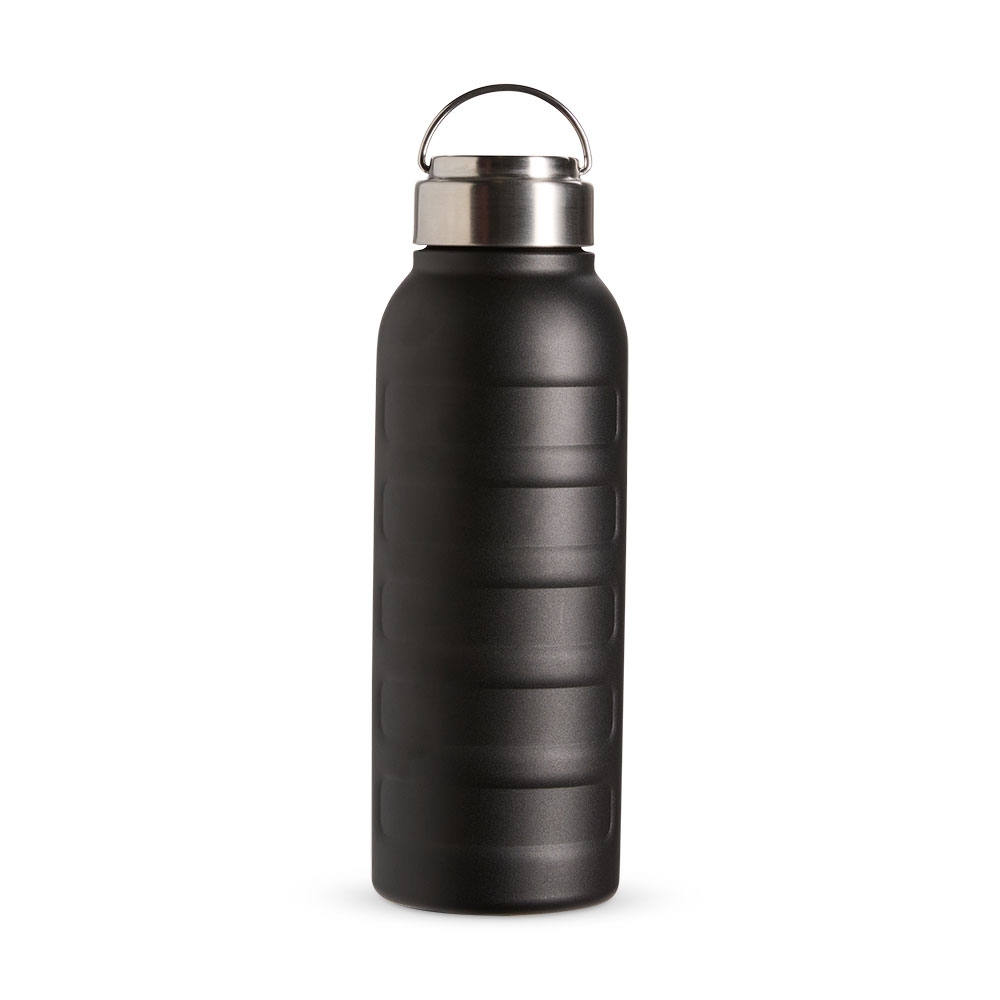 Garrafa térmica 950 ml de inox na cor Preto / Inox, personalizada com a logo da empresa