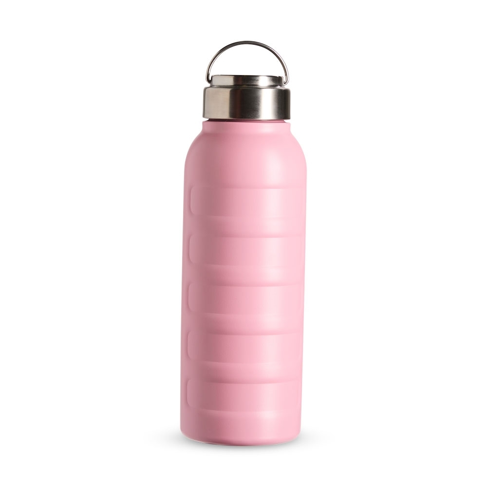 Garrafa térmica 950 ml de inox personalizada com a logo da empresa, na cor rosa