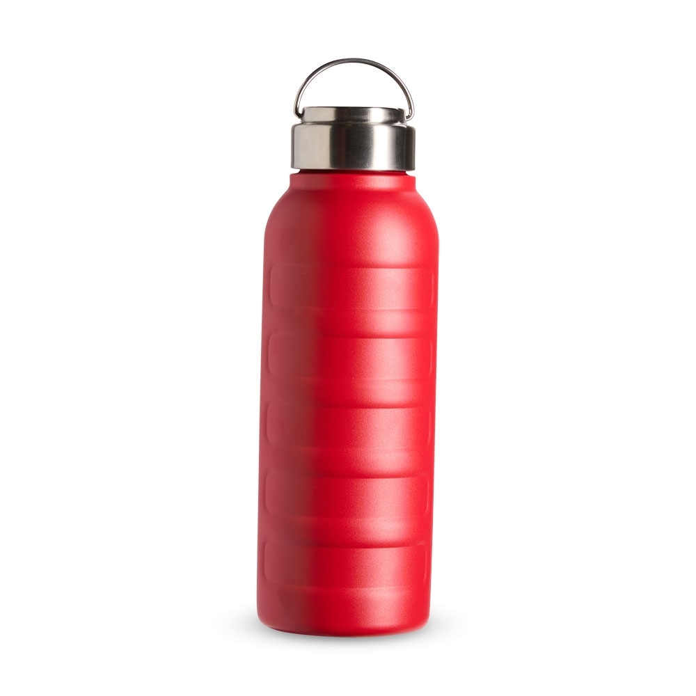 Garrafa térmica 950 ml de inox personalizada com a logo da empresa, na cor vermelho / inox