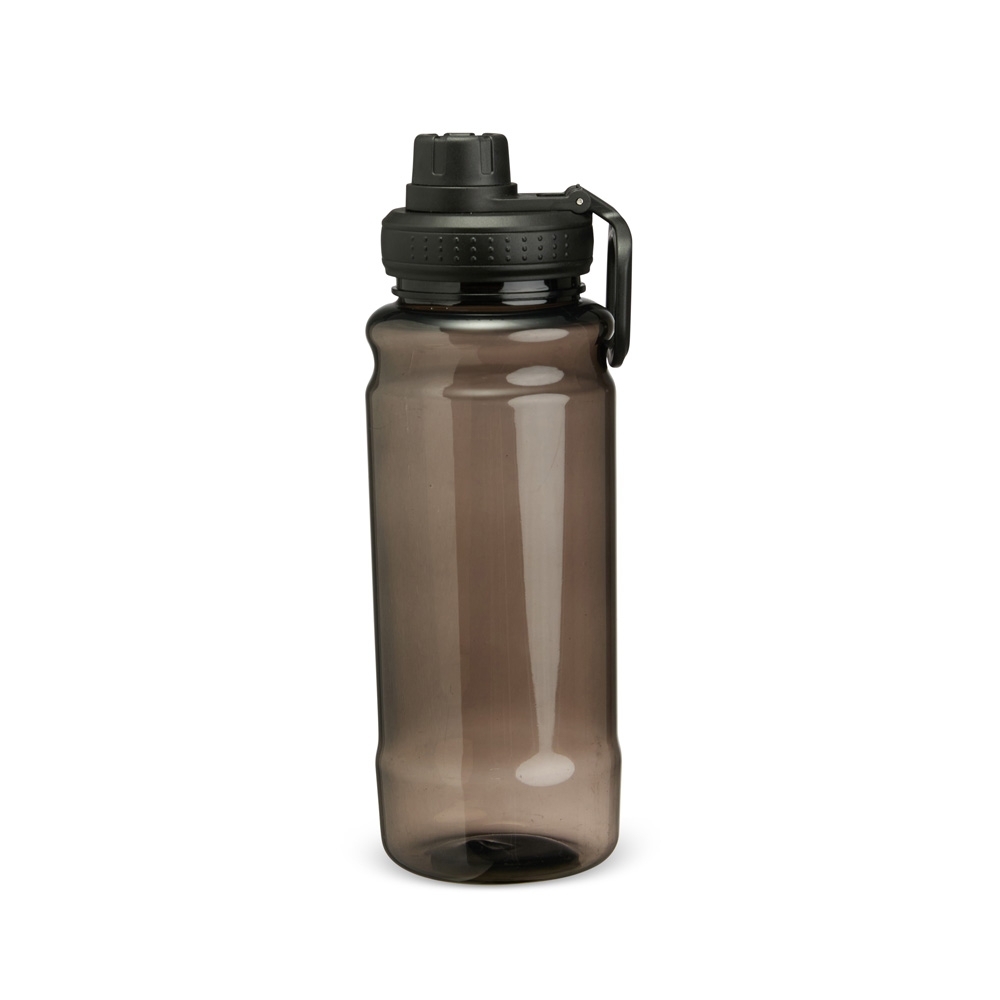 Garrafa plástica 800 ml com alça na cor Preto, personalizada com a logo da empresa