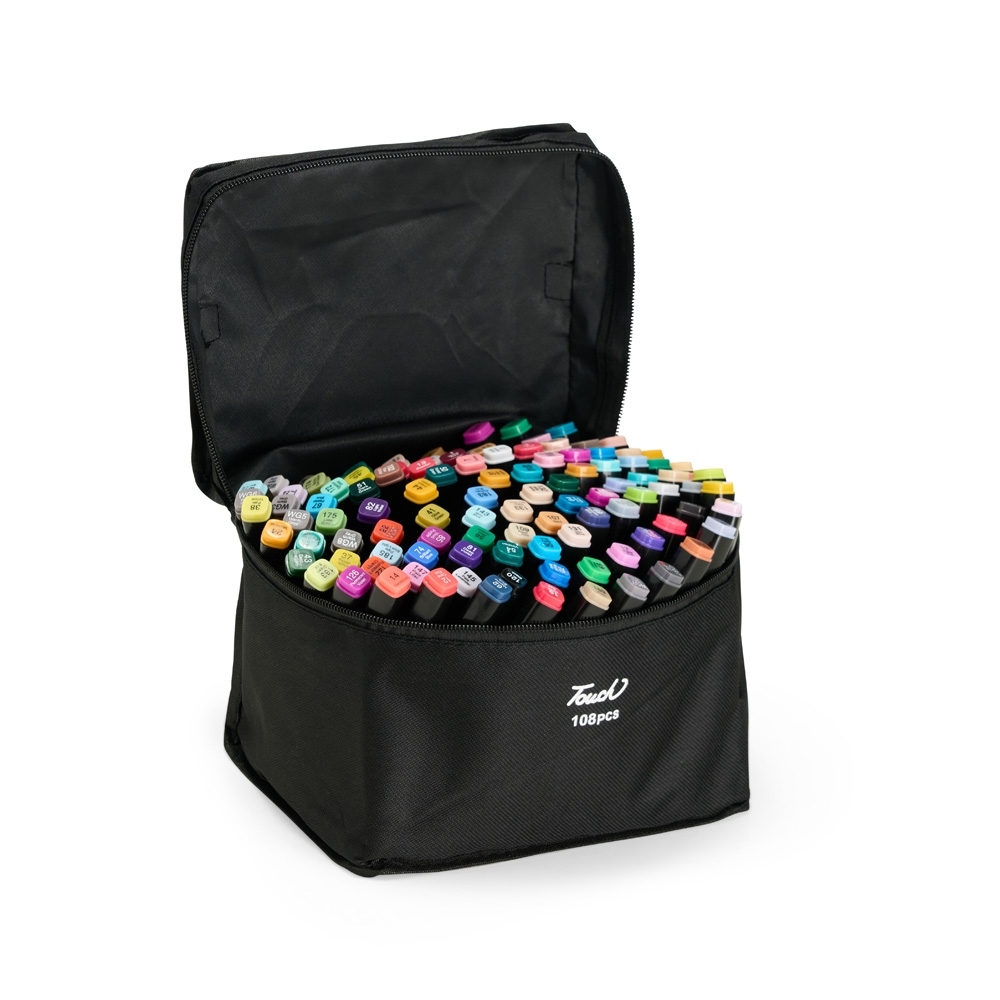 Kit canetas marcadoras pontas duplas 108 cores personalizado com a logo da empresa
