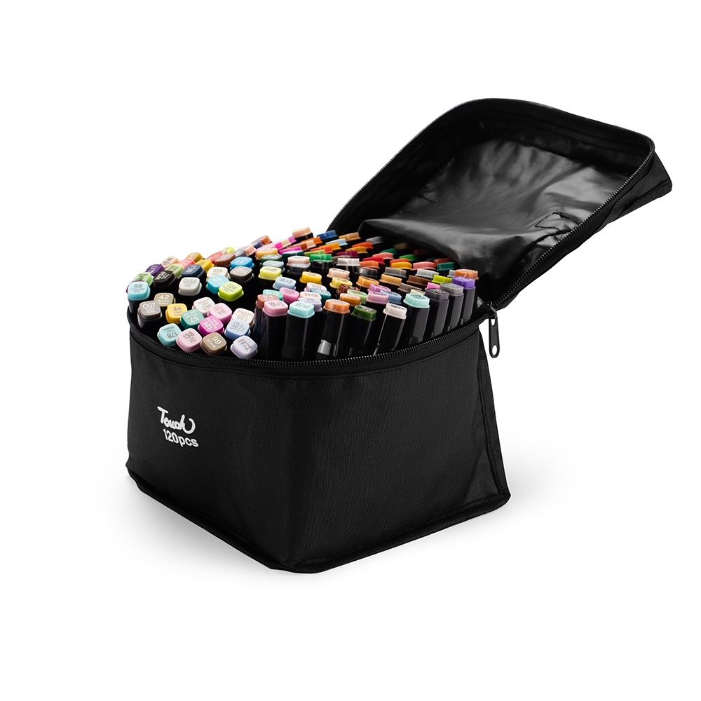 Kit canetas marcadoras pontas duplas com 120 cores na cor Colorido, personalizado com a logo da empresa