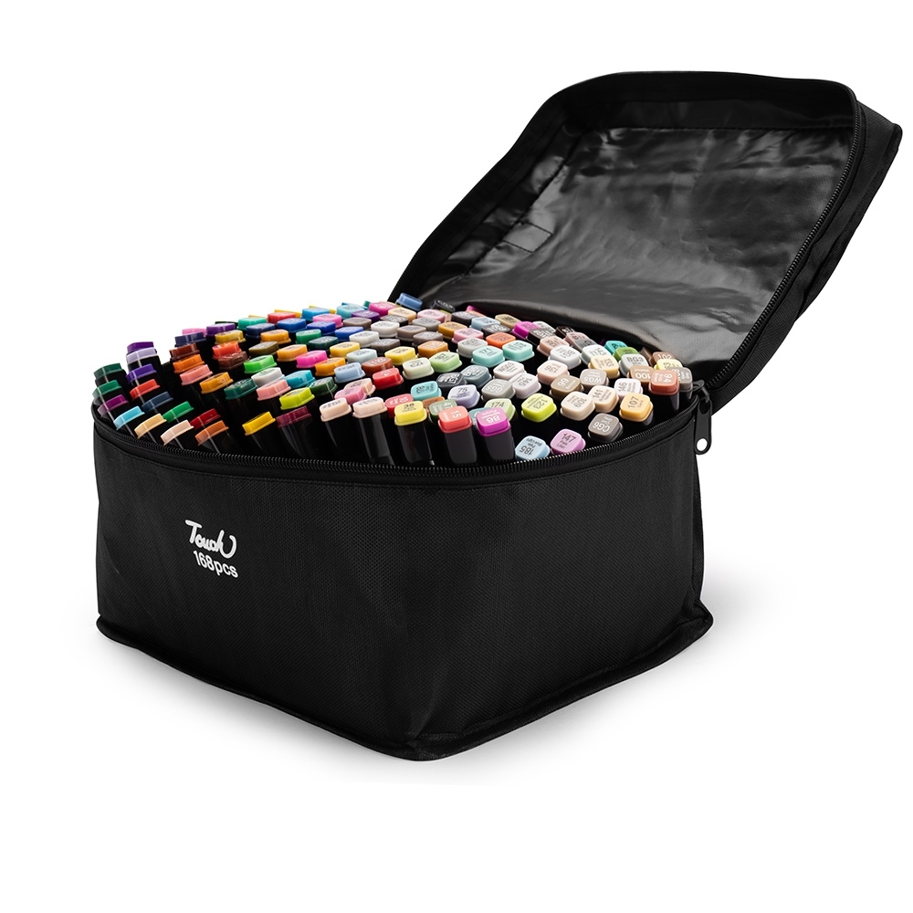 Kit canetas marcadoras pontas duplas com 168 cores na cor Colorido, personalizado com a logo da empresa