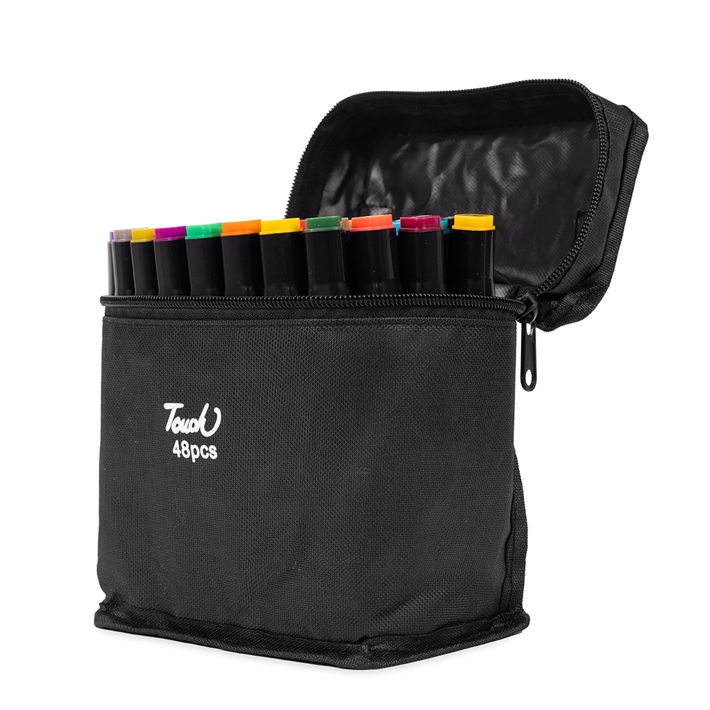 Kit canetas marcadoras pontas duplas 48 cores na cor Colorido, personalizado com a logo da empresa