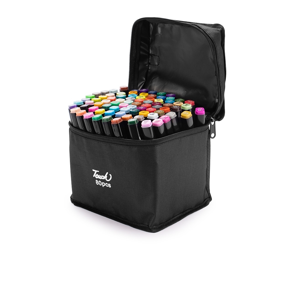 Kit canetas marcadoras pontas duplas com 80 cores na cor Colorido, personalizado com a logo da empresa