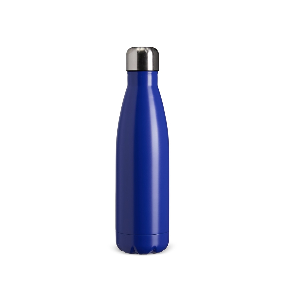 Garrafa térmica com tampa inox 500 ml personalizada com a logo da empresa, na cor azul escuro