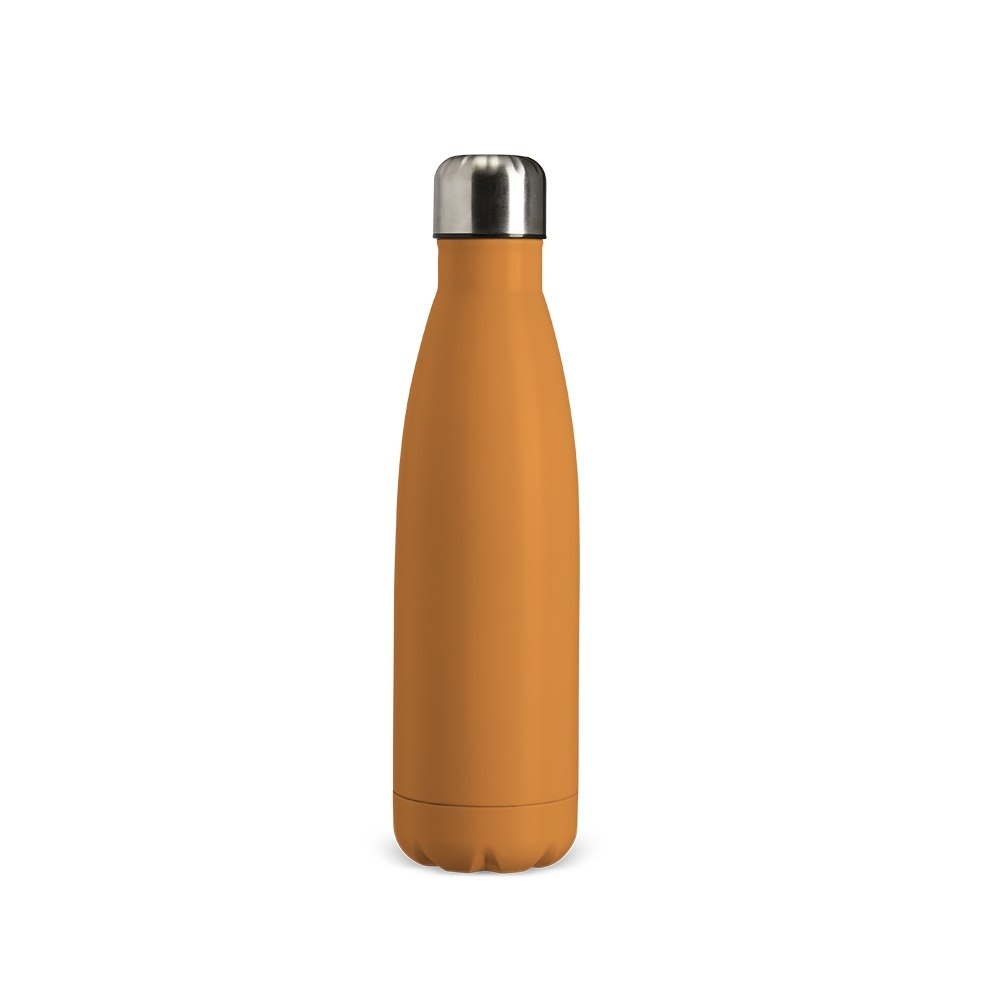 Garrafa térmica com tampa inox 500 ml personalizada com a logo da empresa, na cor laranja