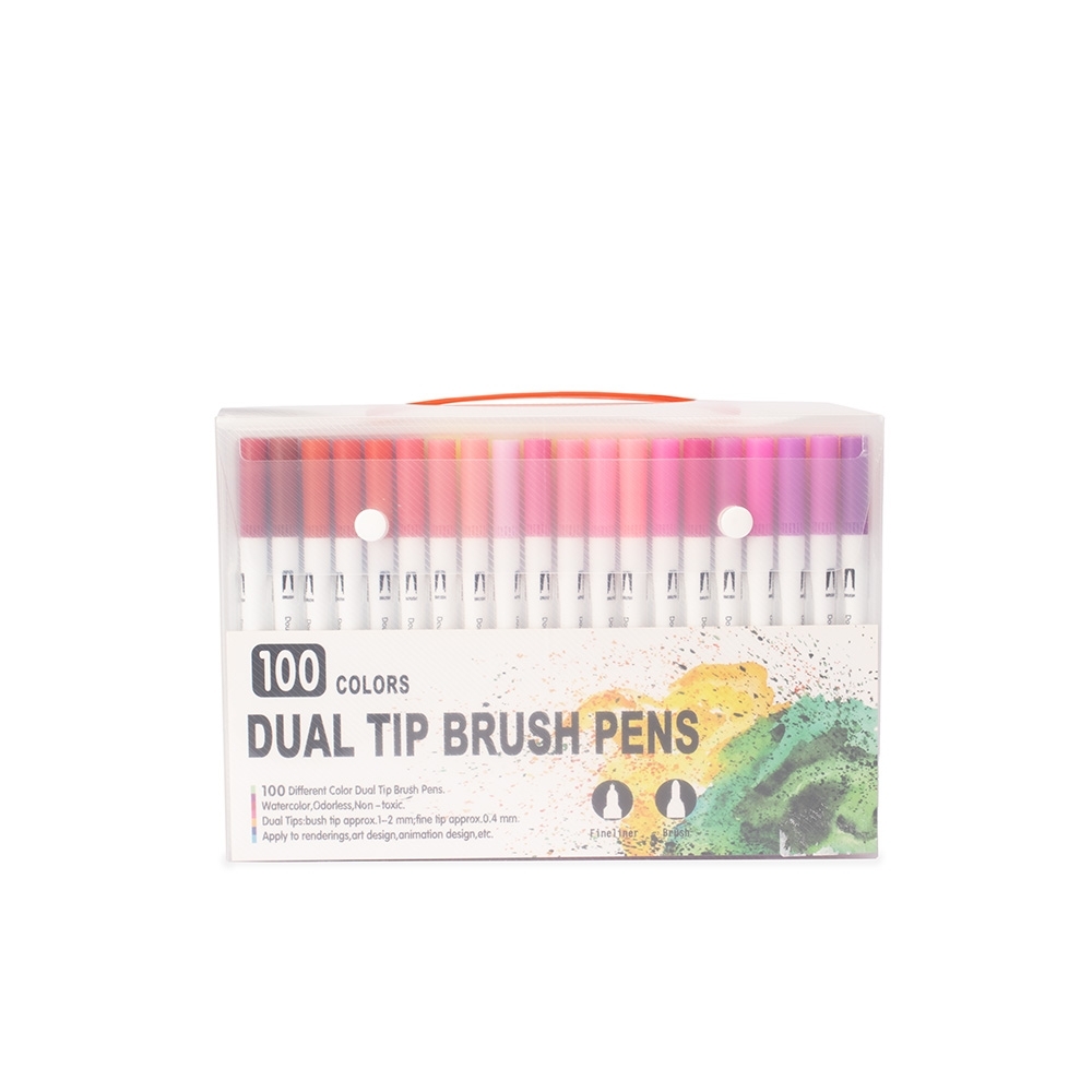 Kit canetinhas ponta dupla com 100 cores personalizado com a logo da empresa