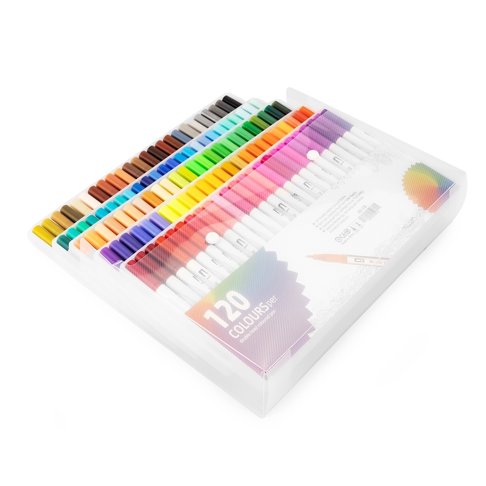 Kit canetinhas ponta dupla 120 cores na cor Colorido, personalizado com a logo da empresa
