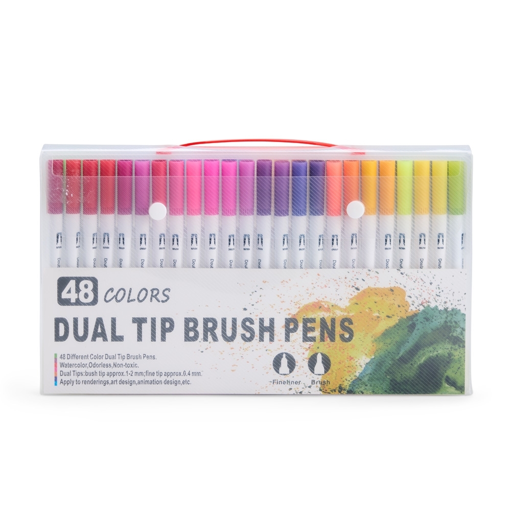 Kit canetinhas ponta dupla com 48 cores na cor Colorido, personalizado com a logo da empresa