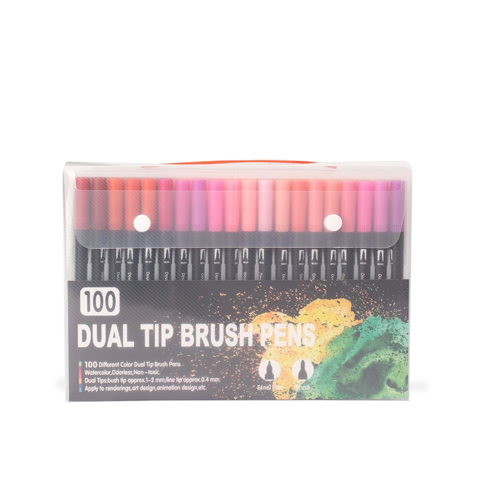 Kit canetinhas ponta dupla 100 cores na cor Colorido, personalizado com a logo da empresa