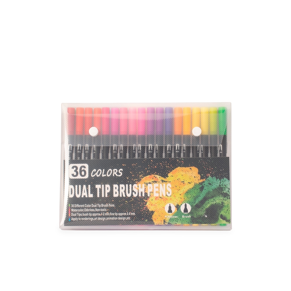 Kit canetinhas ponta dupla 36 cores personalizado com a logo da empresa