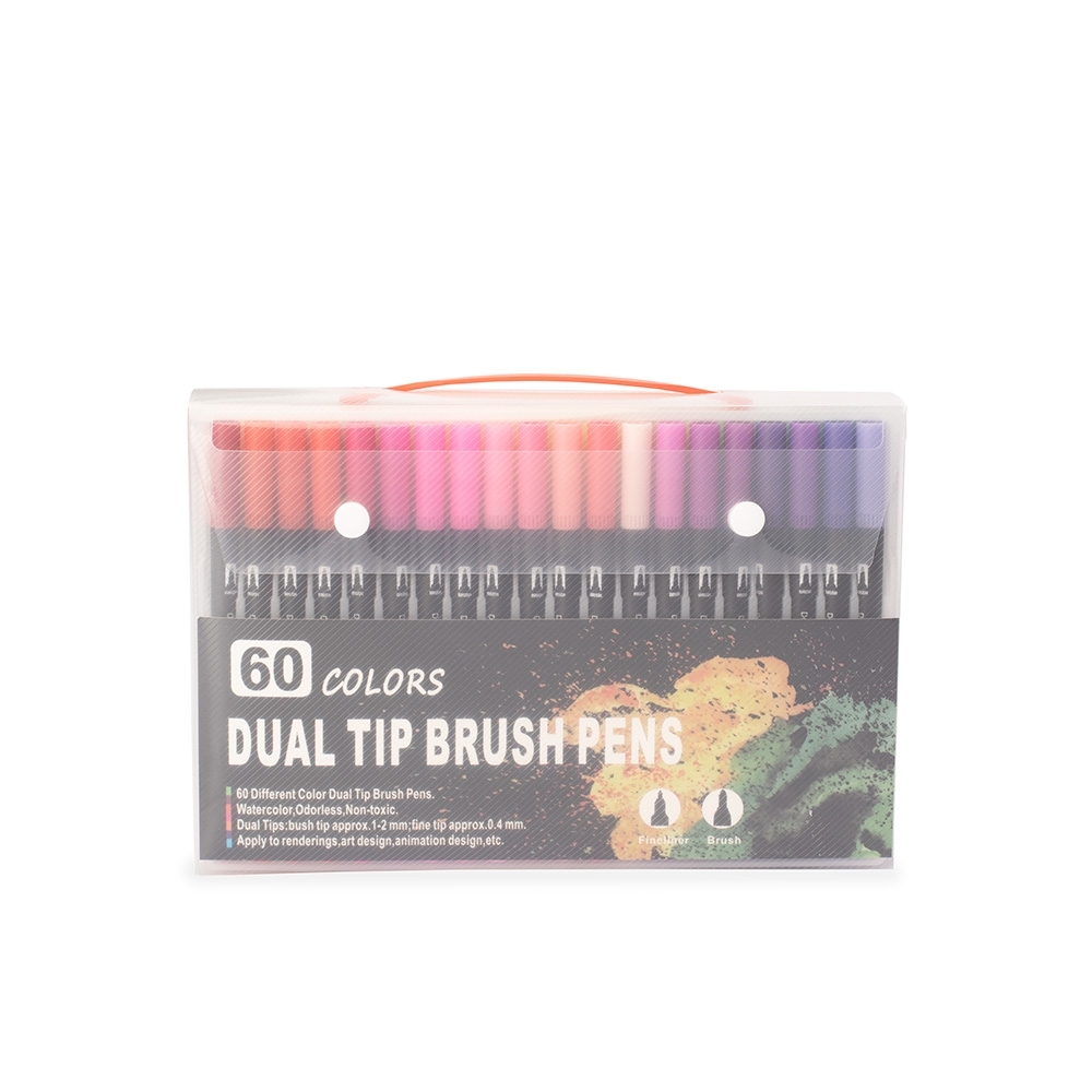Kit canetinhas ponta dupla 60 cores personalizado com a logo da empresa
