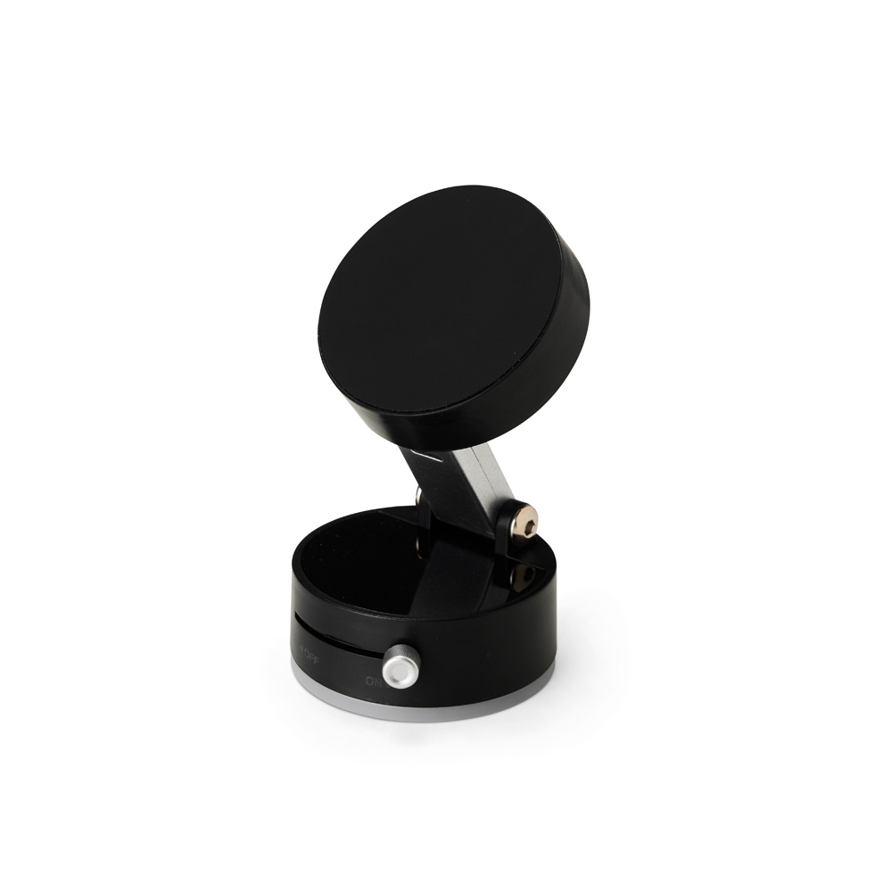 Suporte magnético para celular com ventosa retrátil na cor Preto, personalizado com a logo da empresa