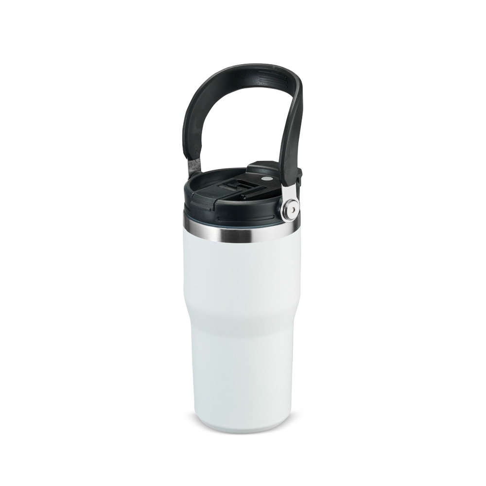 Copo térmico 600 ml de inox personalizado com a logo da empresa, na cor branco / inox