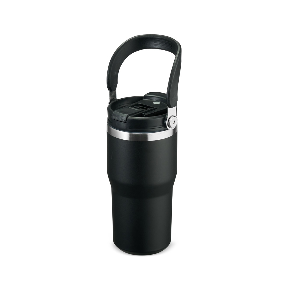 Copo térmico 600 ml de inox na cor Preto / Inox, personalizado com a logo da empresa