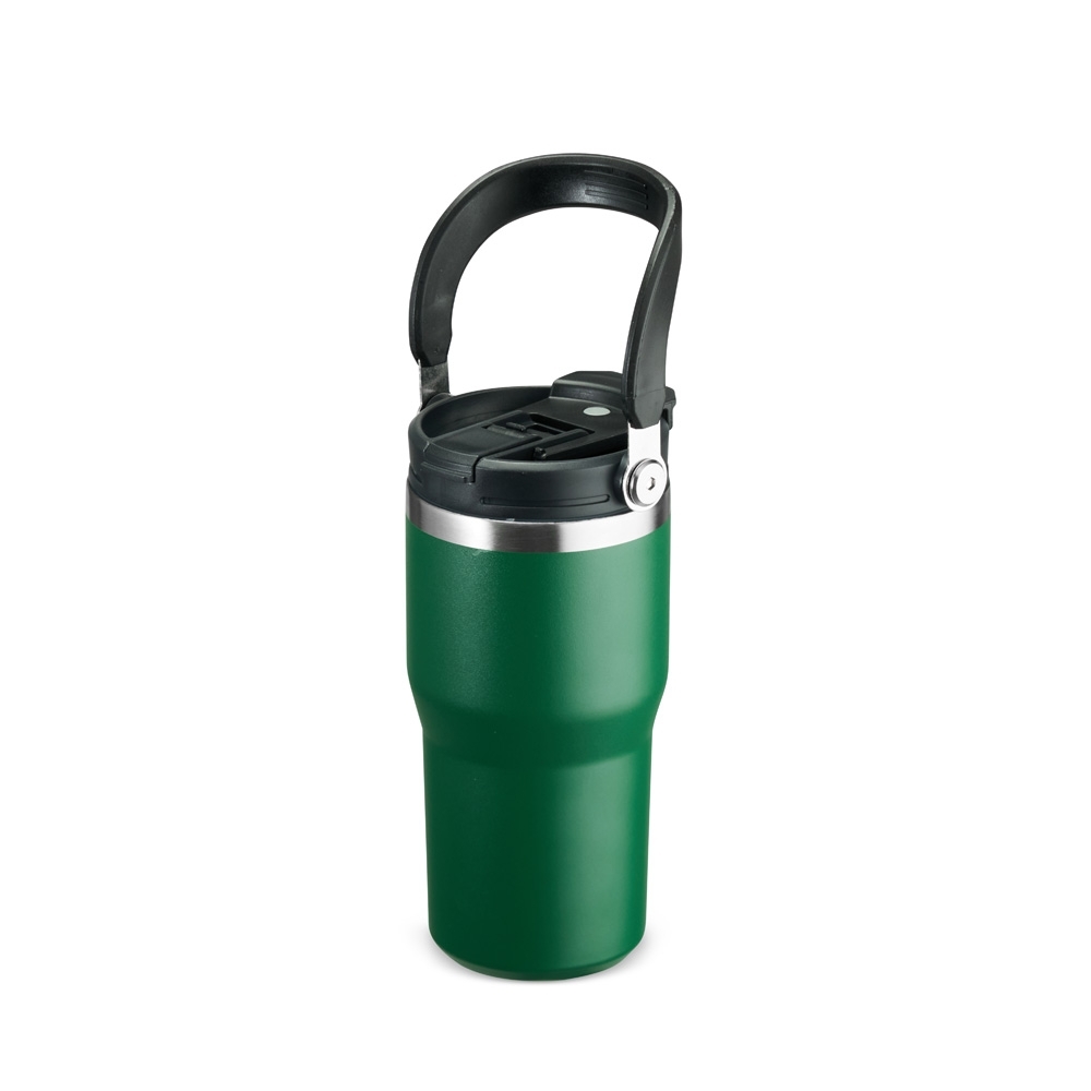 Copo térmico 600 ml de inox personalizado com a logo da empresa, na cor verde / inox