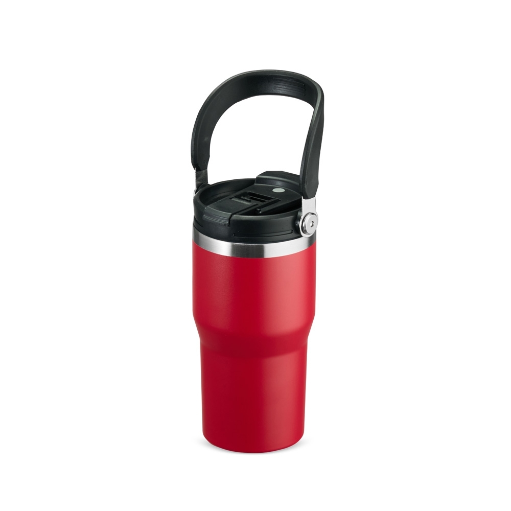 Copo térmico 600 ml de inox personalizado com a logo da empresa, na cor vermelho / inox
