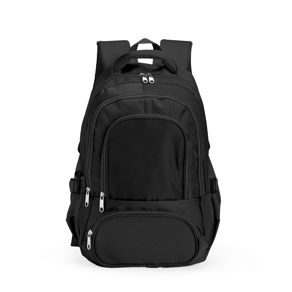 Mochila de poliéster 17 litros impermeável com divisórias na cor Preto, personalizada com a logo da empresa