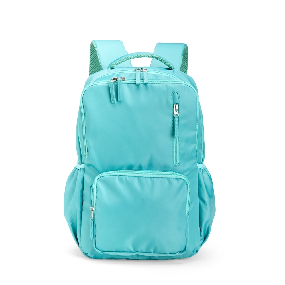 Mochila de poliéster 23 litros impermeável com divisórias personalizada com a logo da empresa, na cor verde
