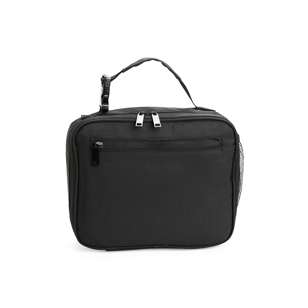 Bolsa térmica 6 litros de poliéster impermeável na cor Preto, personalizada com a logo da empresa