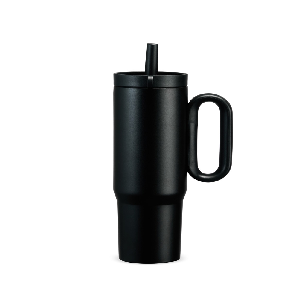 Caneca térmica 750 ml de inox com alça na cor Preto, personalizada com a logo da empresa