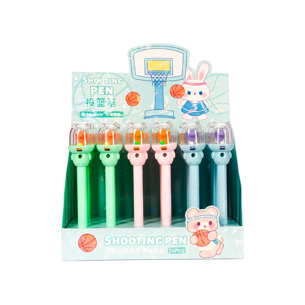 Caneta plástica basquete com tinta preta na cor Colorido, personalizada com a logo da empresa