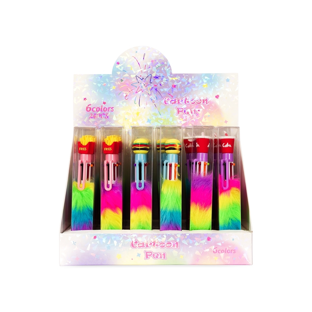 Caneta plástica pelúcia multicolor na cor Colorido, personalizada com a logo da empresa